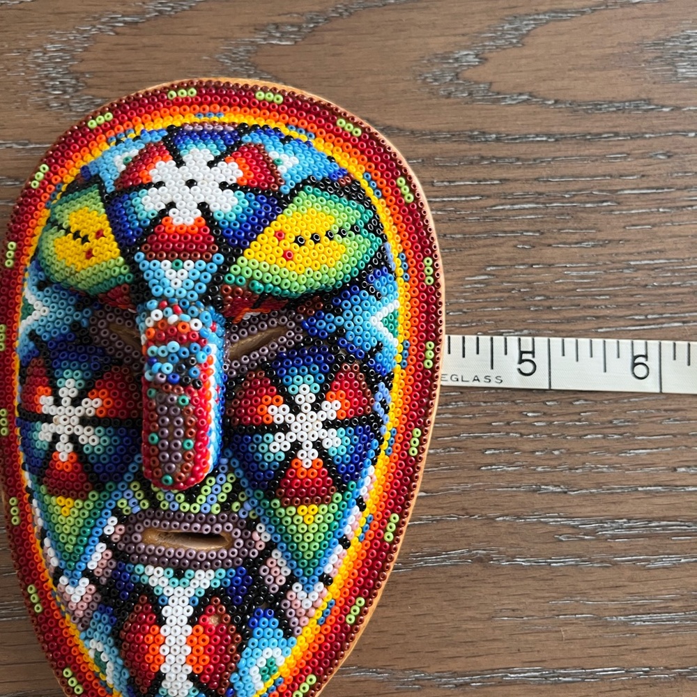 Huichol Beaded Wixárika Folk Art Mask Decor - Picture 3 of 6